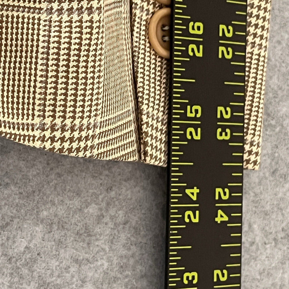 E Thomas Silk & Wool Mens Suit Jacket Blazer Italy 54 R Brown Plaid Window Pane - Picture 16 of 16